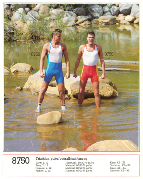 Image from 1986 Terinit brochure: two men in thiathlon outfits.